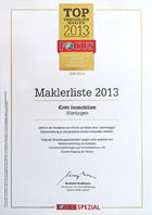 Urkunde Klett Immobilien TOP 1000 Immobilienmakler 2013